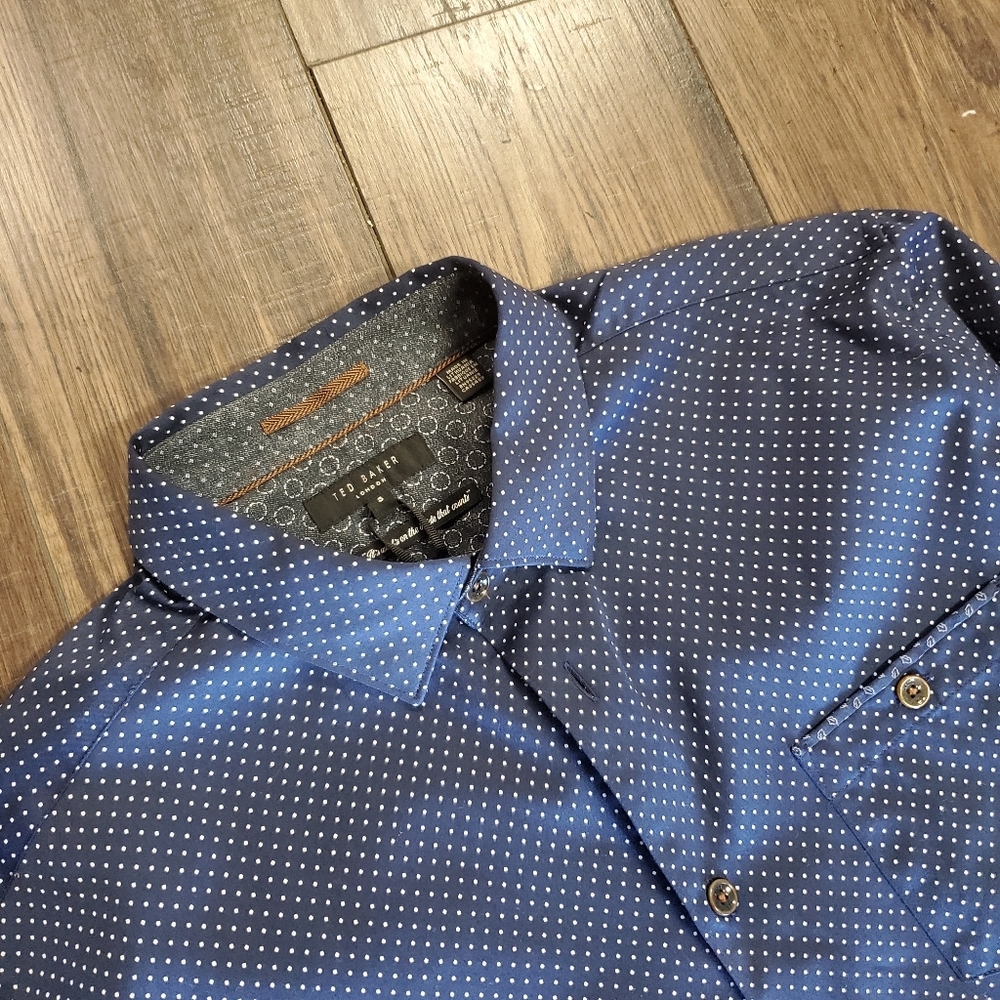 Ted Baker Navy 'Skwere' Spot Print Long Sleeve Shirt